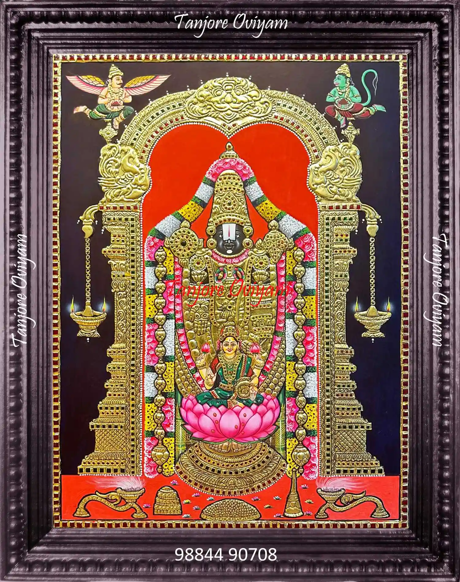 Red and Gold Lord Balaji Painting with Lakshmi Tanjore Painting